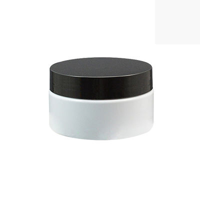 Weißes leeres Plastikglas des Kosmetik-Vorratsbehälters 100ml mit schwarzem Deckel